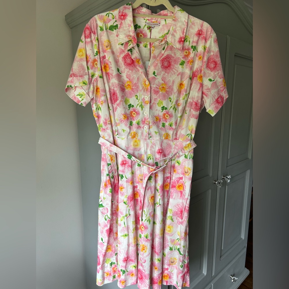 Frances Valentine Isabella Belted Floral Shirt Dress in Poppy Extra large NWT